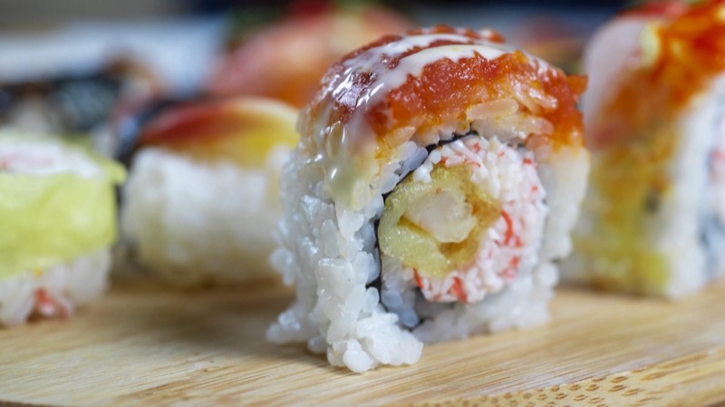 Assorted sushi platter with nigiri and rolls